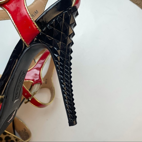 Nine & Co Cheetah Print Open Toe Spiked Stripper Heels - Picture 8 of 14